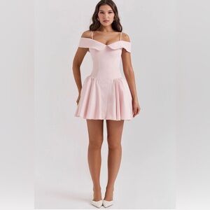 HOUSE OF CB 'Elida'Ballerina Pink Off ShoulderMiniDress/Size L(T)-US 8-10